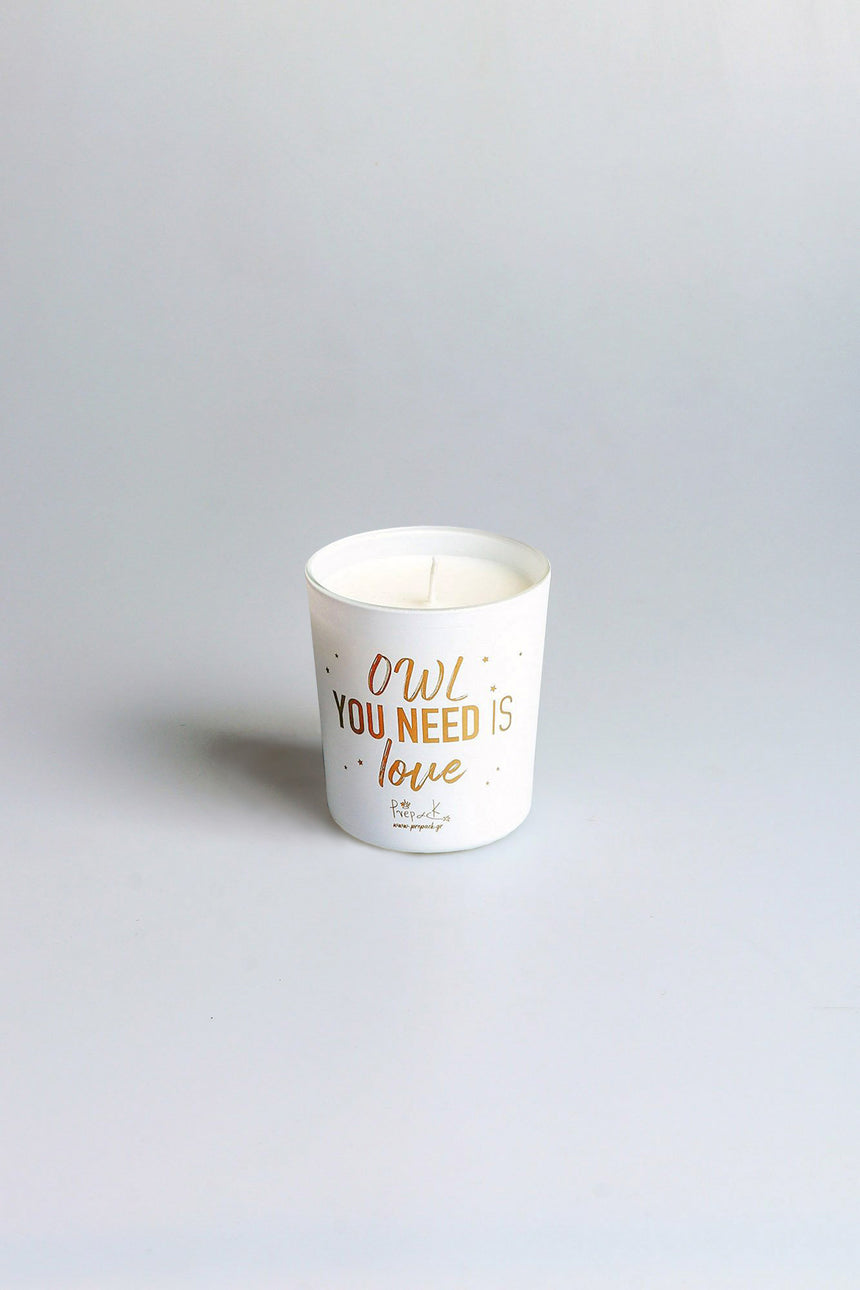 Owl you need is love white candle